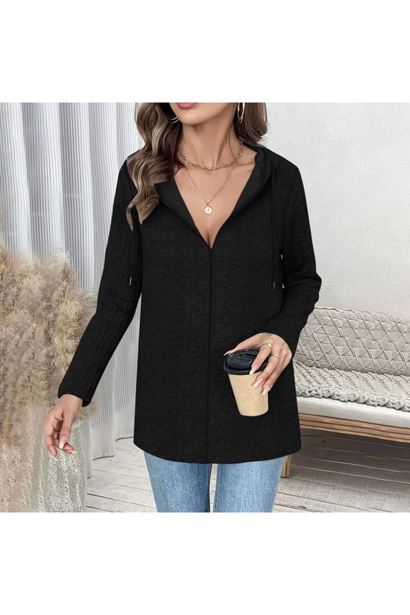 Lightweight Cardigan for Women Long Sleeve Full Zip Drawstring Hooded Sweatshirt Knitted Cozy Tops Casual Loose Fitting Coat Fashion Solid Color Outerwear