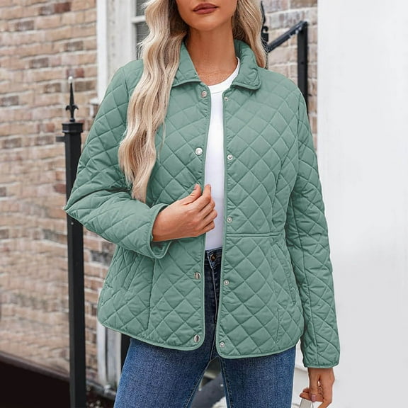 Xdegoge Lightweight Quilted Jackets for Women Button Down Cardigan Barn Jacket Padded Lapel Warm Winter Coats Trendy Outerwear with Pockets