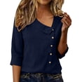 thumbnail image 1 of Xdegoge Linen Blouse for Women Asymmetrical Neck 3/4 Sleeve Casual Work office Loose Fit Side Button Detail Solid Linen Feel Breathable Summer Spring Tops Fashionable Professional Wear, 1 of 7