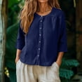 thumbnail image 1 of Xdegoge Linen Blouses for Women Round Neck Three Quarter Sleeve Boho Work office Relaxed Fit Solid Plain Button Up Front Flowy Breathable Summer Spring Tops, 1 of 6