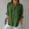 thumbnail image 1 of Xdegoge Linen Button Down Shirts for Women Collared V Neck Rolled Sleeve Casual Work office Vibe Loose Fit Solid with Pocket Breathable Flowy Summer Tops, 1 of 6