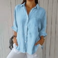 thumbnail image 1 of Xdegoge Linen Button Down Shirts for Women Collared V Neck Rolled Sleeve Casual Work office Vibe Loose Fit Solid with Pocket Breathable Flowy Summer Tops, 1 of 6