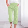 thumbnail image 1 of Xdegoge Linen Capri Pants for Women Lightweight Casual Summer Pants Drawstring Straight Leg Loose Pants Cropped Vacation Beach Pants with Pockets Solid Color Bottoms, 1 of 5
