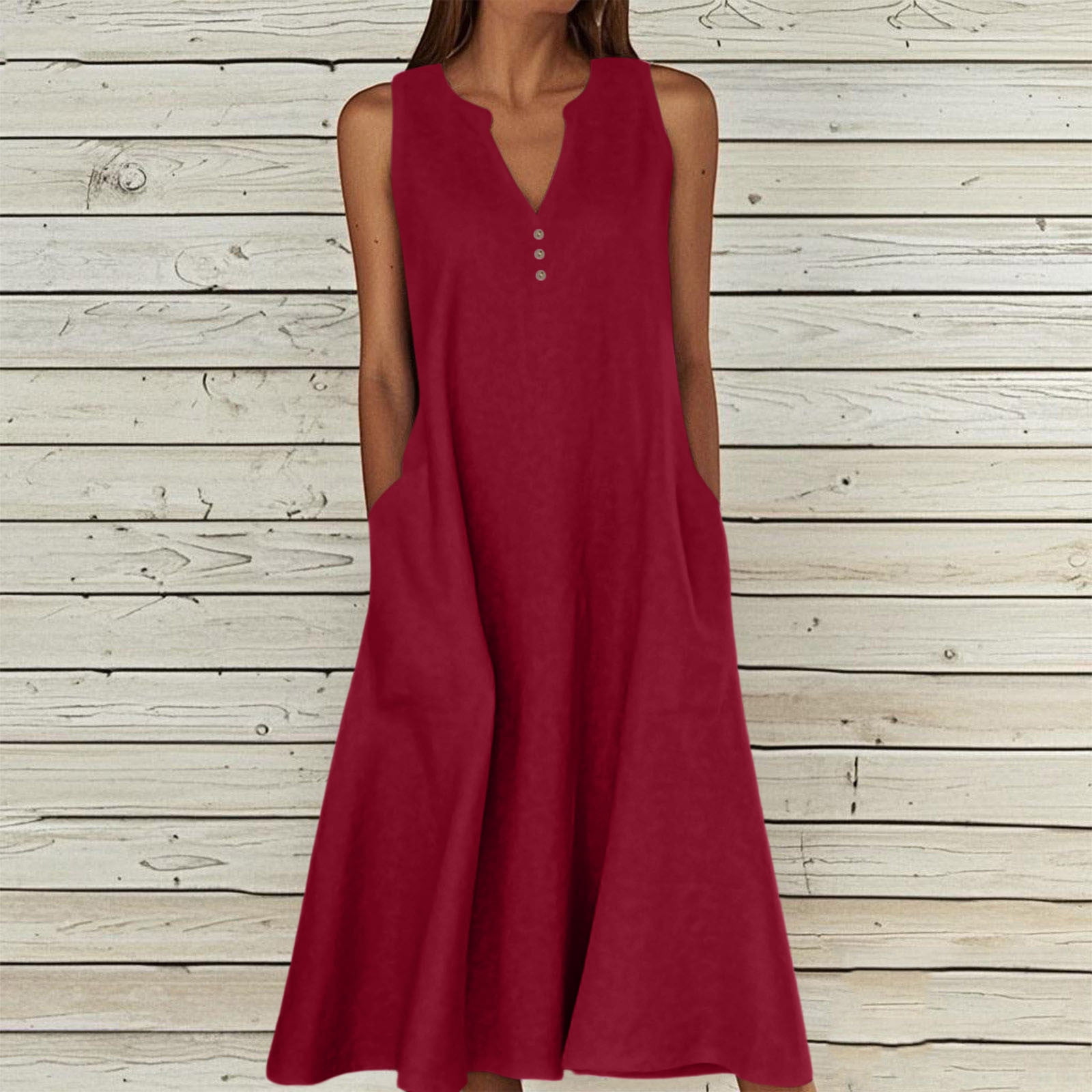 Women's Summer Mock Neck Maxi Dress – Sleeveless, Elastic, Slim Fit Vacation Sundress With Pockets - View #7