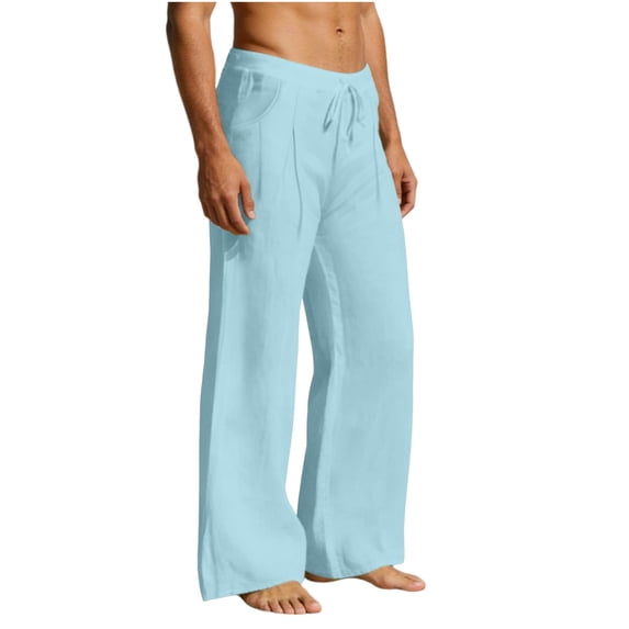 Xdegoge Linen Pants for Men Relaxed Fit Drawstring Elastic Waist Wide Leg Trousers Pleated Front Lightweight Breathable Casual Summer Beach Yoga Lounge Bottoms Cotton Linen