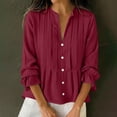 thumbnail image 1 of Xdegoge Linen Peplum Blouses for Women Split V Neck Three Quarter Ruffle Sleeve Dressy Work office Vibe Flowy Loose Fit Solid Pintuck Button Down Lightweight Spring Tops, 1 of 7