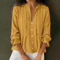 thumbnail image 1 of Xdegoge Linen Peplum Blouses for Women Split V Neck Three Quarter Ruffle Sleeve Dressy Work office Vibe Flowy Loose Fit Solid Pintuck Button Down Lightweight Spring Tops, 1 of 7