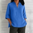 thumbnail image 1 of Xdegoge Linen Shirts Women Plus Size 3/4 Sleeve V Neck T Shirt Oversized Summer Tunic Tops Vacation Casual Beach Tee Shirts Loose Fit Solid Color Blouses of The Week Tracking My Recent Order, 1 of 6