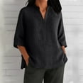 thumbnail image 1 of Xdegoge Linen Shirts Women Plus Size 3/4 Sleeve V Neck T Shirt Oversized Summer Tunic Tops Vacation Casual Beach Tee Shirts Loose Fit Solid Color Blouses At Refund On, 1 of 6