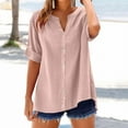 thumbnail image 1 of Xdegoge Linen Shirts Women Short Sleeve Button Up Collared T Shirts Summer Oversized Dressy Casual Blouses Fashion Tunic Loose Fit Tops Vacation Beach Tee Shirts Clarence Items All Departments, 1 of 4