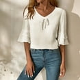 thumbnail image 1 of Xdegoge Linen Shirts for Women 3/4 Ruffle Sleeve V Neck Tops Elegant Ruffled Textured Top Fashion casual Beach Summer Blouses, 1 of 8