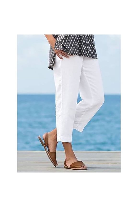 Linen Straight Leg Dress Pants for Women High Rise Slim Fit Trousers Professional Stretch Slacks Split Hem Business Casual Office Wear