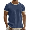 thumbnail image 1 of Xdegoge Linen T Shirts for Men Crewneck Short Sleeve Casual Athletic Wear Muscle Fit Solid Contrast Trim Design Lightweight Breathable Summer Spring Tops, 1 of 5
