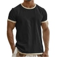 thumbnail image 1 of Xdegoge Linen T Shirts for Men Crewneck Short Sleeve Casual Athletic Wear Muscle Fit Solid Contrast Trim Design Lightweight Breathable Summer Spring Tops, 1 of 5