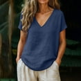 thumbnail image 1 of Xdegoge Linen T Shirts for Women V Neck Short Sleeve Casual Everyday Wear Loose Fit Solid Pattern Lightweight Breathable Cotton Linen Feel Summer Spring Tops, 1 of 6