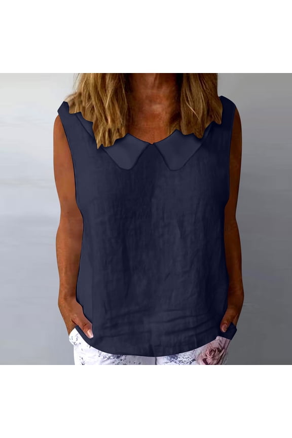 Linen Tank Top for Women Peter Pan Collar Sleeveless Casual Fashion Boho Loose Fit Solid Texture Lightweight Flowy Summer Spring Tops Soft Breathable Elegant Vest Shirt