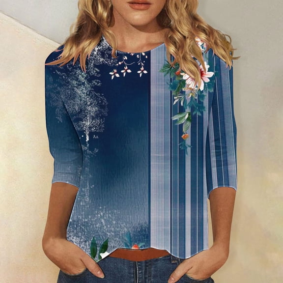 Xdegoge Liquidaciones De 3/4 Length Sleeve Womens Tops Crewneck Oversized Summer Shirts Casual Oversized T Shirt Dressy Work Blouses Solid Color Trendy Going Out Tops Tunic Fit Tees