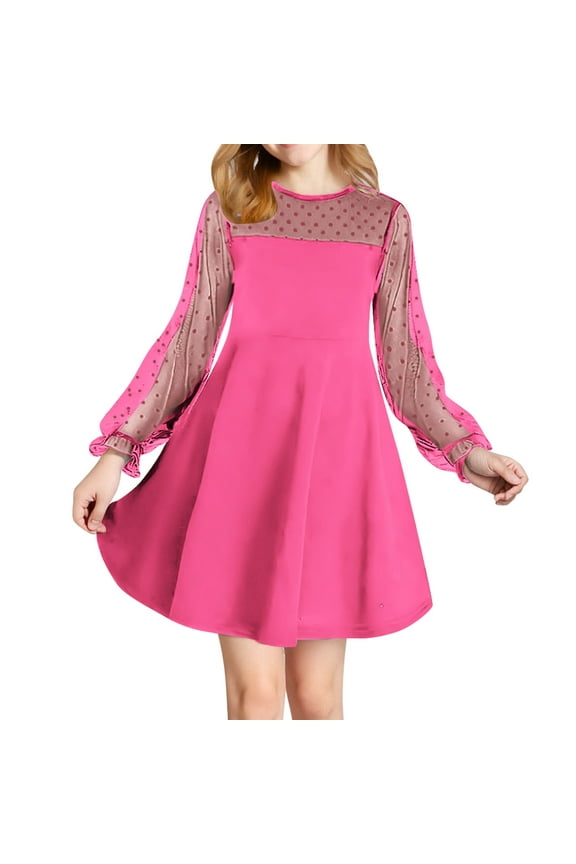 Little Girls Clothes Toddler Girls Dresses 5T Party Contrast Mesh Puff Long Sleeve Dress Kids High Waist A Line Casual Party Sundress Summer Flowing Tiered Layered Midi Dresses