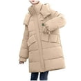 thumbnail image 1 of Xdegoge Long Down Coat for Women Zip Up Windproof Stand Collar Hooded Padded Jackets with Pockets Baggy Casual Solid Color Quilted Jacket Winter Warm Cotton Coat 2025, 1 of 5