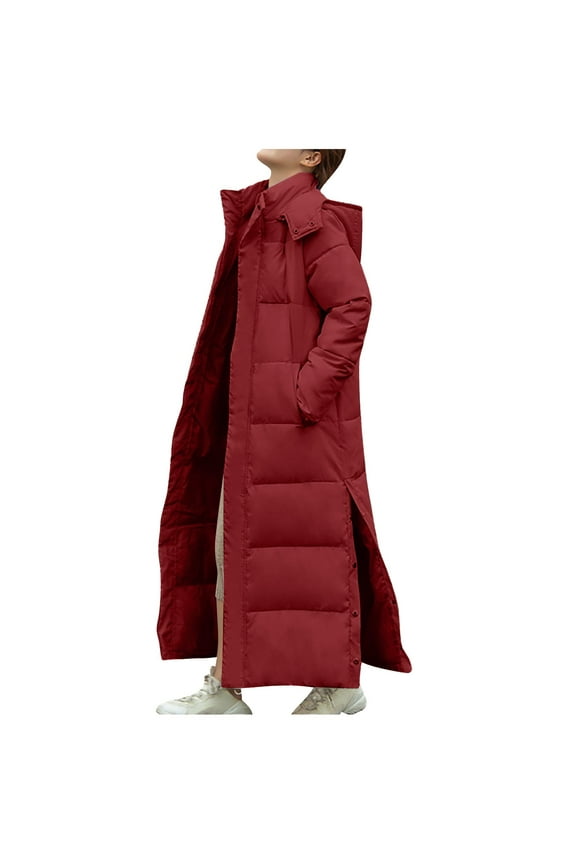 Long Puffer Coat for Women Quilted Jackets Ankle Length Zip Up Parka Long Sleeve Hooded Down Jacket 2025 Thermal Side Split Trendy Jacket Thick Warm Heavy Winter Jackets with Pockets