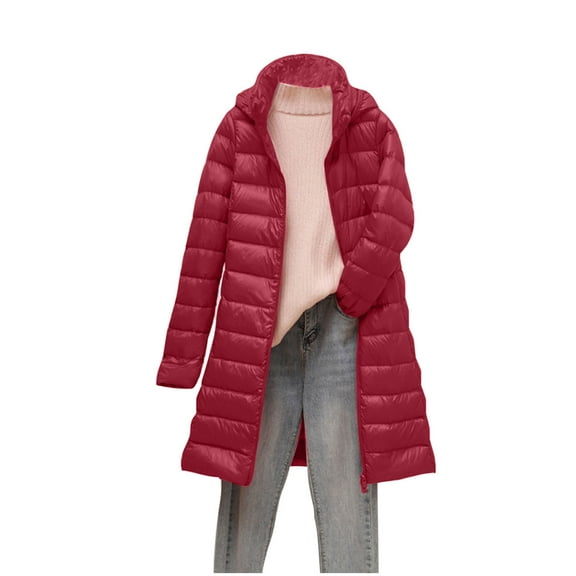 Xdegoge Long Puffer Jacket Women Packable Plus Size Lightweight Padded Quilted Winter Coats Zip Up Stand Neck Warm Puffy Jackets Casual Cozy Down Coat Outerwear with Pockets & Removeable Hood