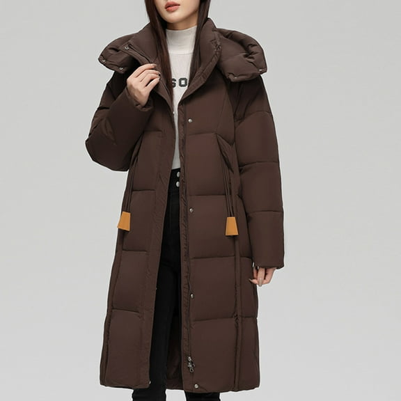 Xdegoge Long Puffer Jacket for Women 2025 Heavy Winter Coat Hooded with Deep Pockets, Ladies Warm Down Jacket Long Sleeve Hooded Parka