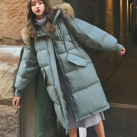 Xdegoge Long Quilted Coat for Women Thick Warm Full Zip Faux Fur Hooded Padded Jackets Casual Baggy Thermal Down Coats Wuth Pocket Solid Color Fashion Winter Puffer Jacket 2025