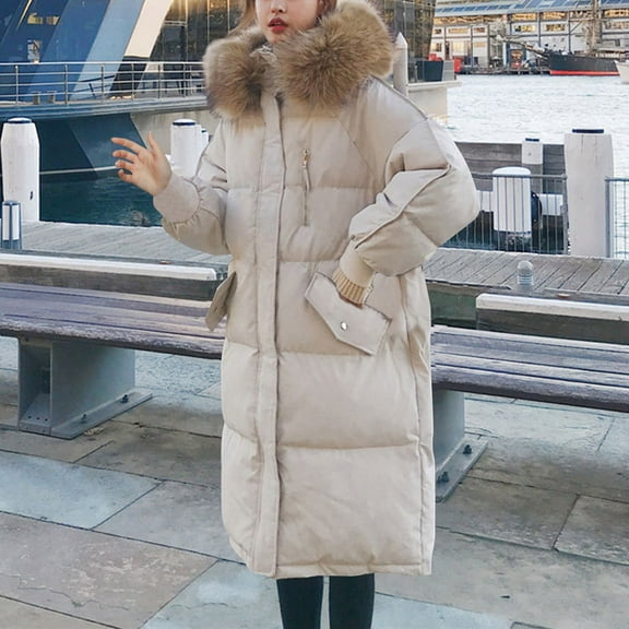 Xdegoge Long Quilted Coat for Women Thick Warm Full Zip Faux Fur Hooded Padded Jackets Casual Baggy Thermal Down Coats Wuth Pocket Solid Color Fashion Winter Puffer Jacket 2025