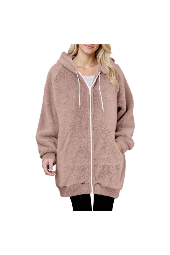 Long Sherpa Jackets for Women Zip Up Raglan Long Sleeve Hooded Fleece Coat Loose Comfy Fuzzy Jacket with Pocket Fashion 2025 Winter Casual Warm Coats