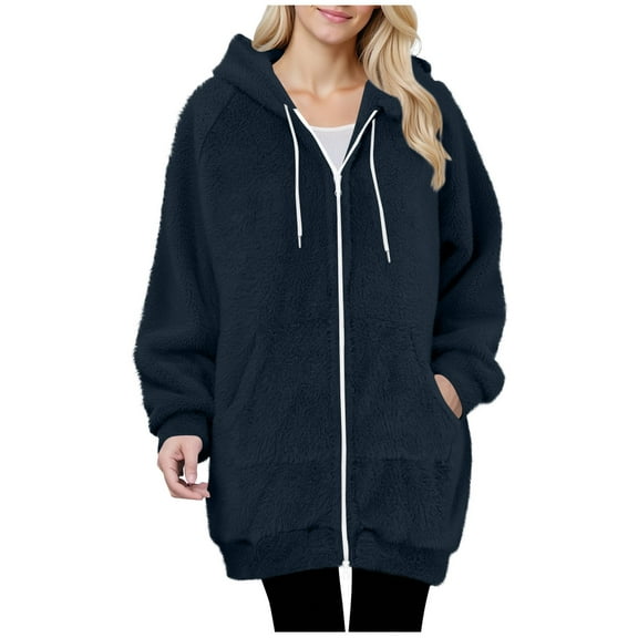 Xdegoge Long Sherpa Jackets for Women Zip Up Raglan Long Sleeve Hooded Fleece Coat Loose Comfy Fuzzy Jacket with Pocket Fashion 2025 Winter Casual Warm Coats