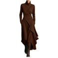 thumbnail image 1 of Xdegoge Long Sleeve Asymmetric Midi Dress for Women, Wrap Front High Neck Flowy Dresses with Pockets Office and Evening Wear, 1 of 7