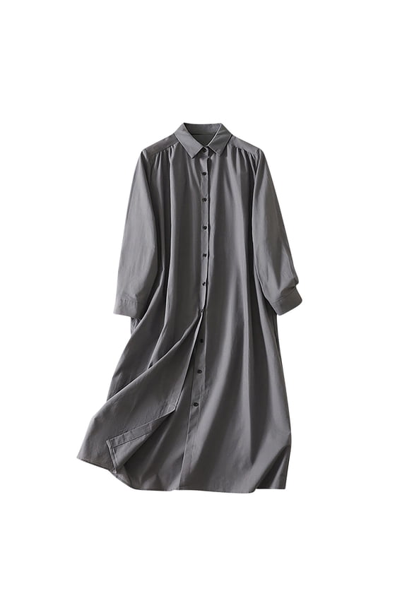 Long Sleeve Button Down Shirts for Women Cotton Linen Maxi Tunics Tops Casual Lapel Collar Blouses Oversized Fit Fall Spring Dress Flowy Office Everyday Wear