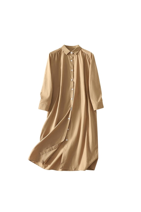 Long Sleeve Button Down Shirts for Women Cotton Linen Maxi Tunics Tops Casual Lapel Collar Blouses Oversized Fit Fall Spring Dress Flowy Office Everyday Wear