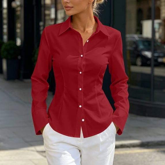 Xdegoge Long Sleeve Shirts for Women Button Down Dressy Collared Office Work Blouses Slim Fit Business Casual Professional Fall Basic formal Shirts