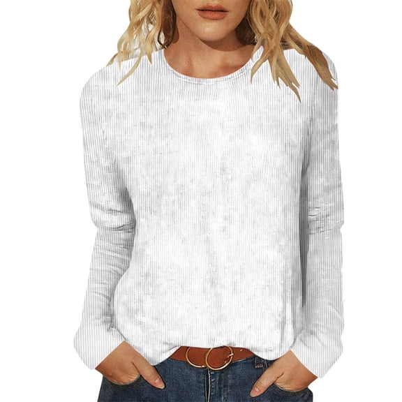 Xdegoge Long Sleeve Shirts for Women Crew Neck Relaxed Tops Fashion Solid Color Loose Fit Tunic Blouses