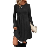 slim fit dress slacks White Mark Women's Crew Neck Fit and Flare Sweater Midi Dress, Gray main image 0