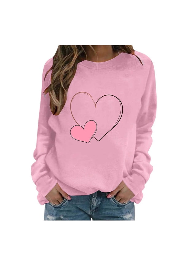 Long Sleeve Tops for Women Love Heart Graphic Sweatshirts Ladies Valentine Shirts Dressy Crewneck T Shirt Tunic Fashion Blouses