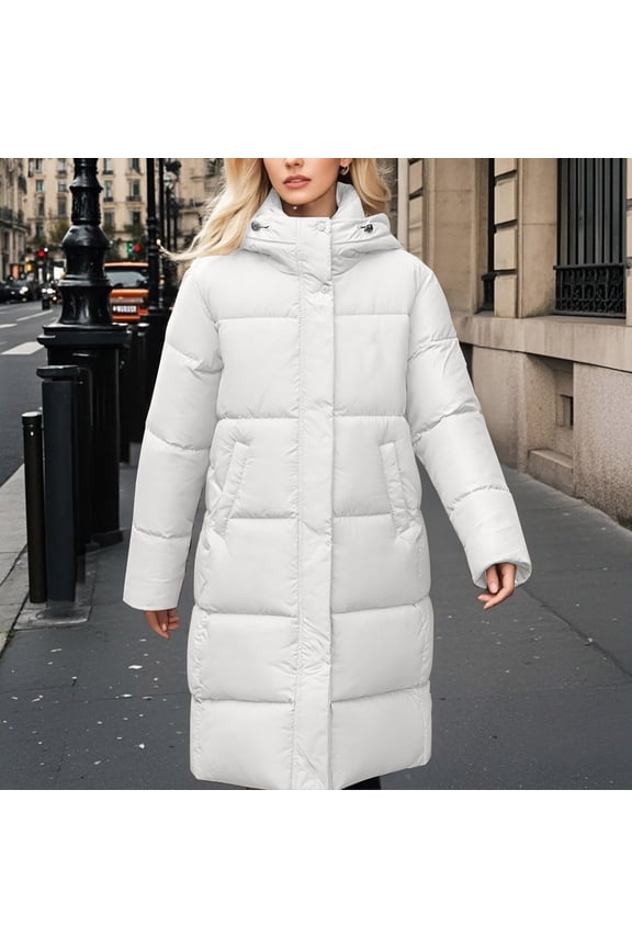 Long Winter Coat Women with Hood Warm Padded Quilted Down Jackets Thick Plus Size Thermal Puffer Coats Heavy Weight Trendy Jacket Outerwear