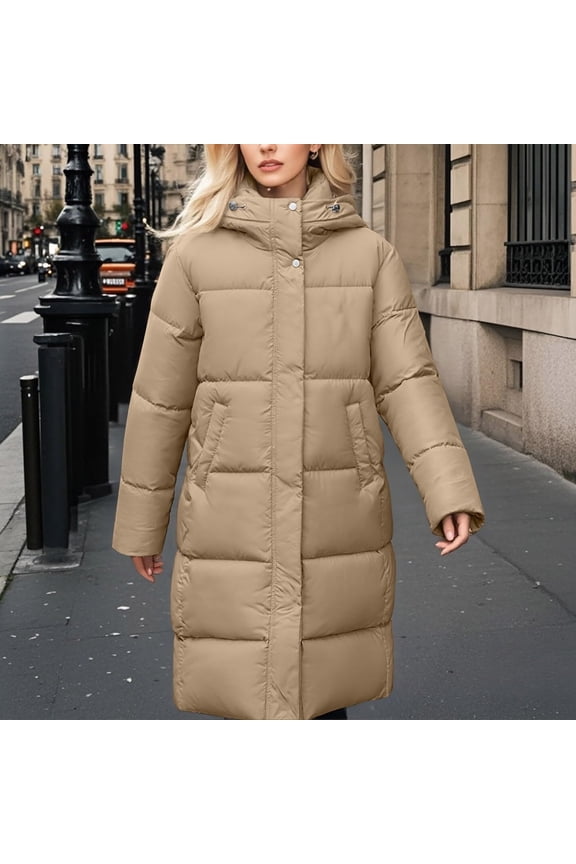 Long Winter Coat Women with Hood Warm Padded Quilted Down Jackets Thick Plus Size Thermal Puffer Coats Heavy Weight Trendy Jacket Outerwear