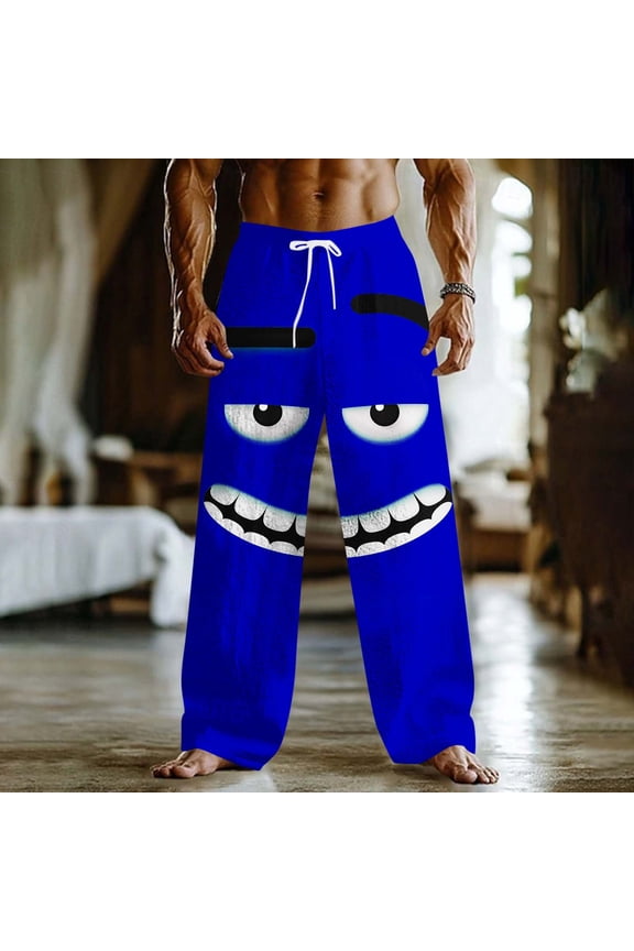 Lounge Pajama Pants for Men Funny 3D Smile Face Graphic Bottoms Elastic Waist Relaxed Fit Comfy Trousers Sleepwear Home Novelty Everyday Wear