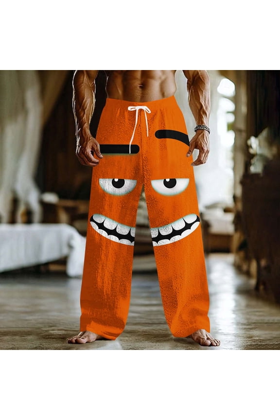 Lounge Pajama Pants for Men Funny 3D Smile Face Graphic Bottoms Elastic Waist Relaxed Fit Comfy Trousers Sleepwear Home Novelty Everyday Wear