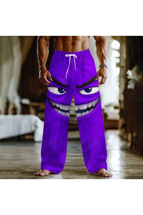 Lounge Sweatpants for Men 3D Evil Face Graphic Pajama Bottoms Drawstring Waist Casual Loose Comfy Trousers Home Sleepwear Funny Novelty Wear