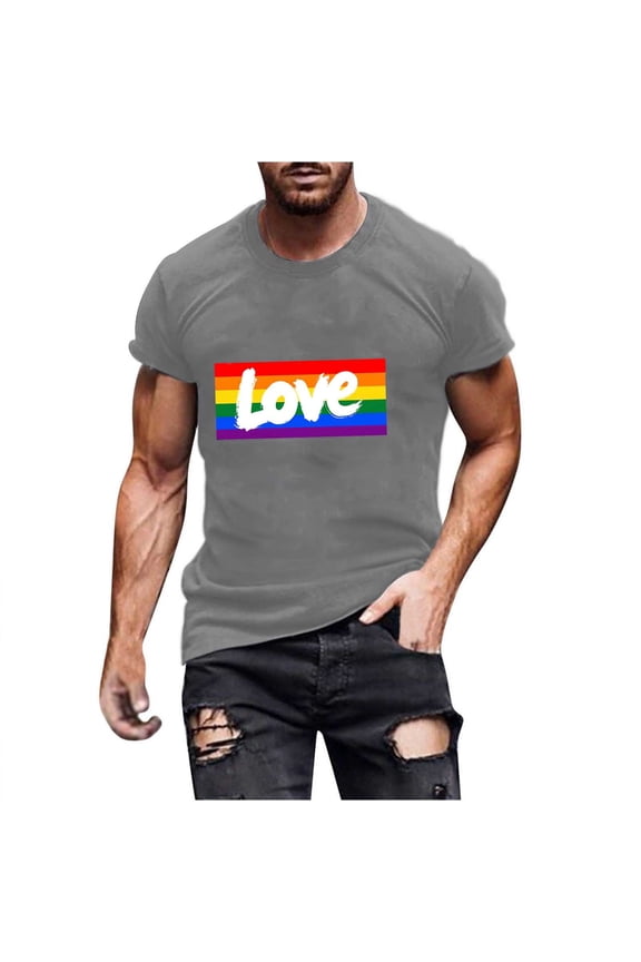 Love Wins Rainbow Flag Pride Graphic Tee Shirt for Men Short Sleeve Crewneck Casual Regular Fit Summer Fashion Top LGBT Awareness Celebration Outfits