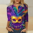thumbnail image 1 of Xdegoge Mardi Gras Outfit for Women Festive Parade Vibe Clothing Exuberant Carnival Printed Top Crewnceck 3/4 Sleeve Plus Size Tops, 1 of 5