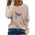 thumbnail image 1 of Xdegoge Mardi Gras Shirts for Women Long Sleeve Cocktail Mask Beads Print Loose Fit Tee Holiday Party Tops Casual Crewneck T-Shirt, 1 of 5