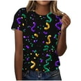 thumbnail image 1 of Xdegoge Mardi Gras Shirts for Women Short Sleeve S Purple Glitter Print Crew Neck Carnival Tee, 1 of 5