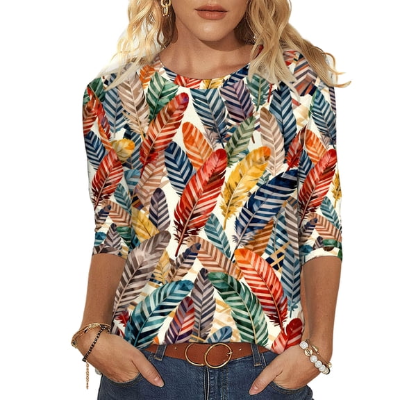 Xdegoge Mardi Gras Tops for Women 3/4 Sleeve Mask Print Crew Neck Casual Shirts Casual Loose Fit Blouses Going Out Outfits