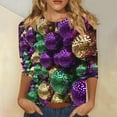 thumbnail image 1 of Xdegoge Mardi Gras Tops for Women Plus Size Crewnceck 3/4 Sleeve Top Celebratory Carnival Attire Whimsical Print Funny Pullovers, 1 of 5