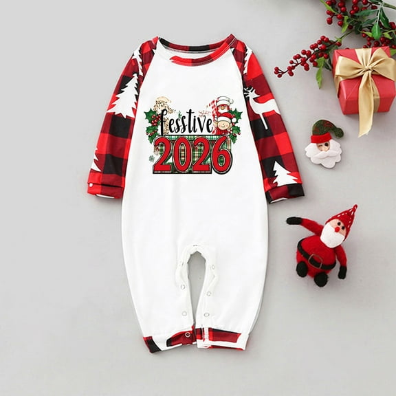 Xdegoge Matching Family Pajamas Christmas Matching Sets Long Sleeve Sleepwear Holiday Festival Funny Printed Patchwork Pullover Tops Breathable Plaid Pants 2025 Family Costume