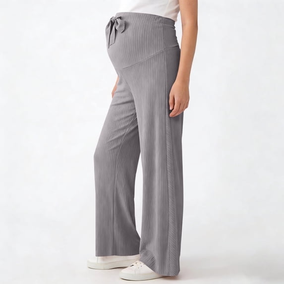 Xdegoge Maternity Pants for Women Over The Bump Ribbed Wide Leg Flowy High Waisted Pregnancy Trousers Comfy Stretchy Casual Lounge Bottoms